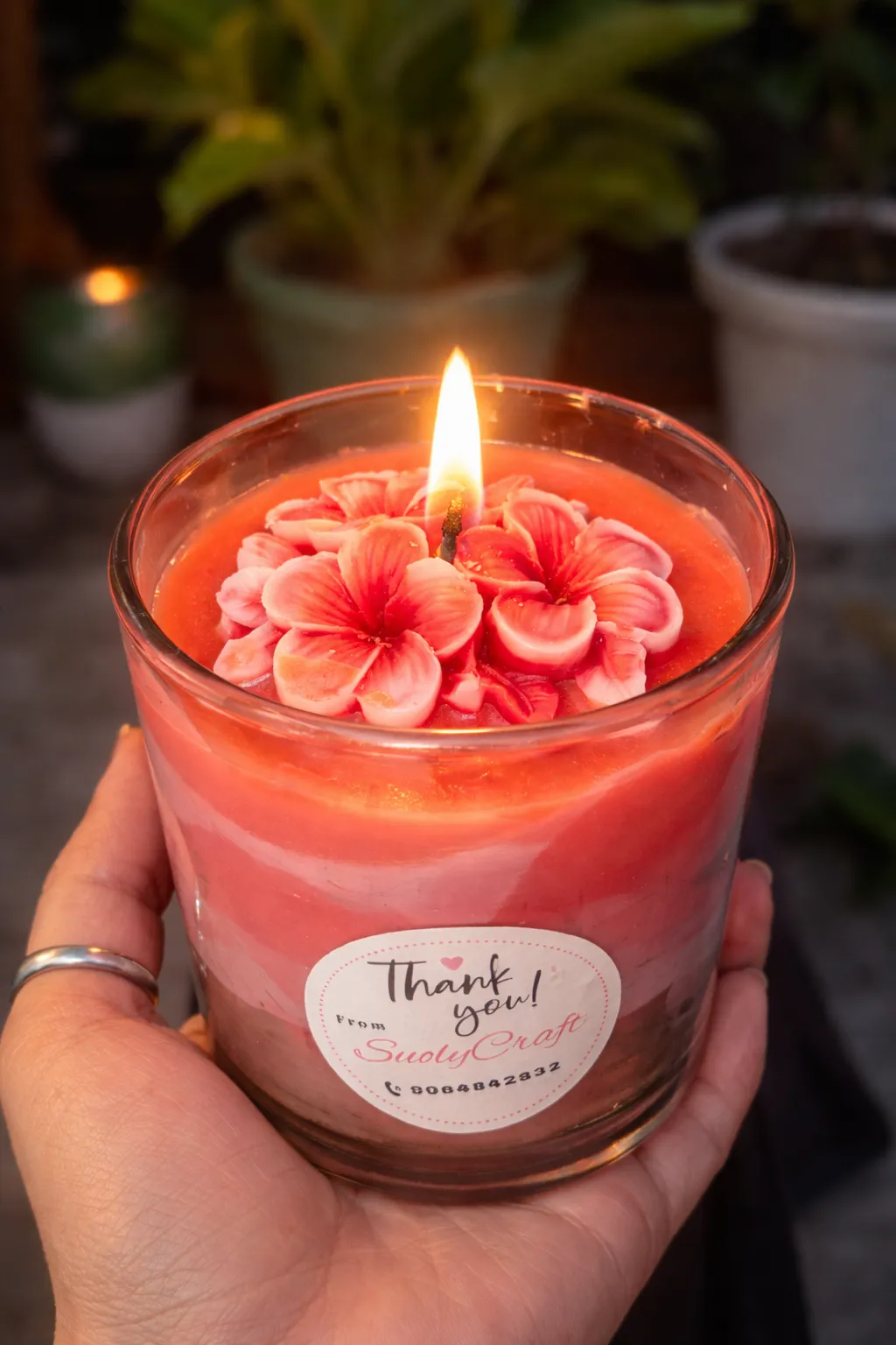 Peony Jar Candle - Handmade Craft by SuOly Craft