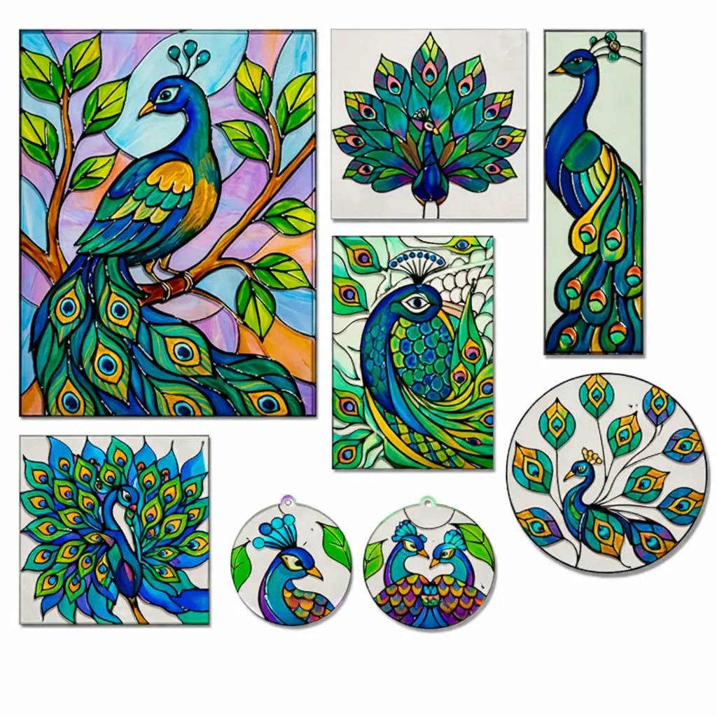 Peacok Glass Painting Kit  with free tutorial - Handmade Craft by SuOly Craft