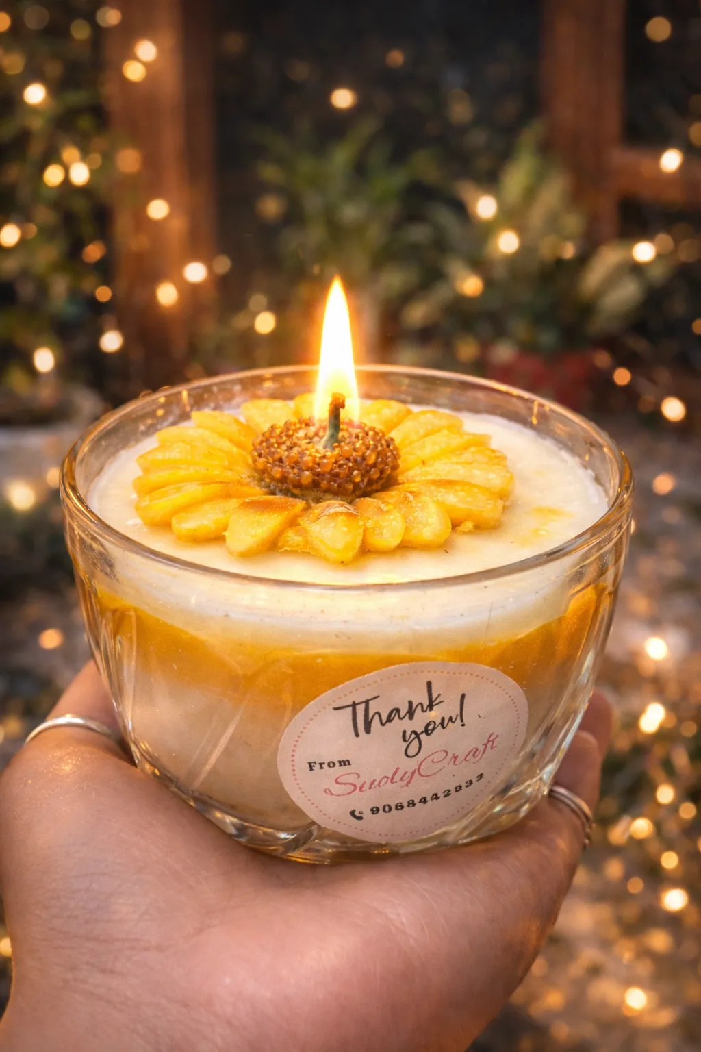 Large Sunflower Candle - Handmade Craft by SuOly Craft